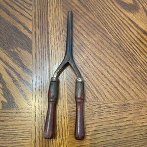 Antique/Vintage Stove Top Metal Curling Iron with Wooden Handles